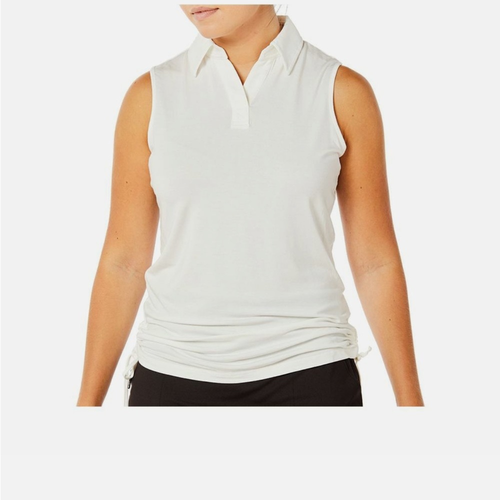 Belyn Key White Sleeveless Polo with Classic Design -Drawstring details
